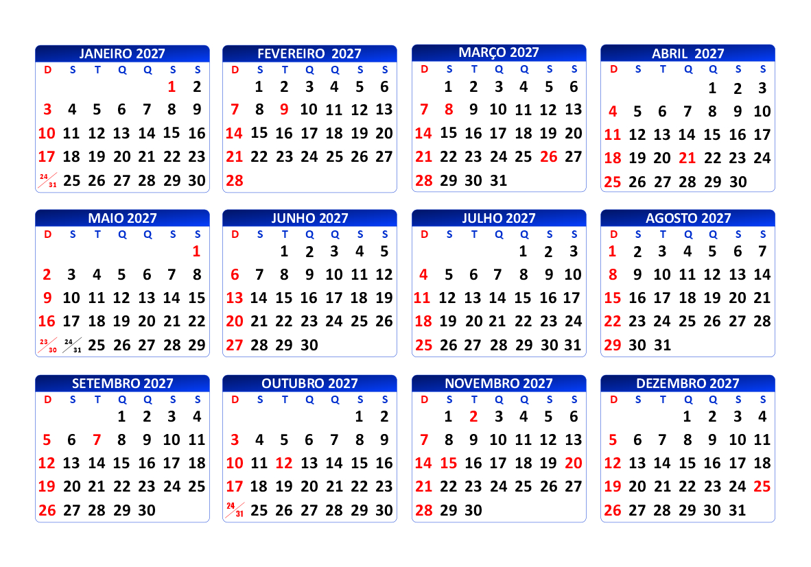 Calendário Comercial Multi-Cores 2027