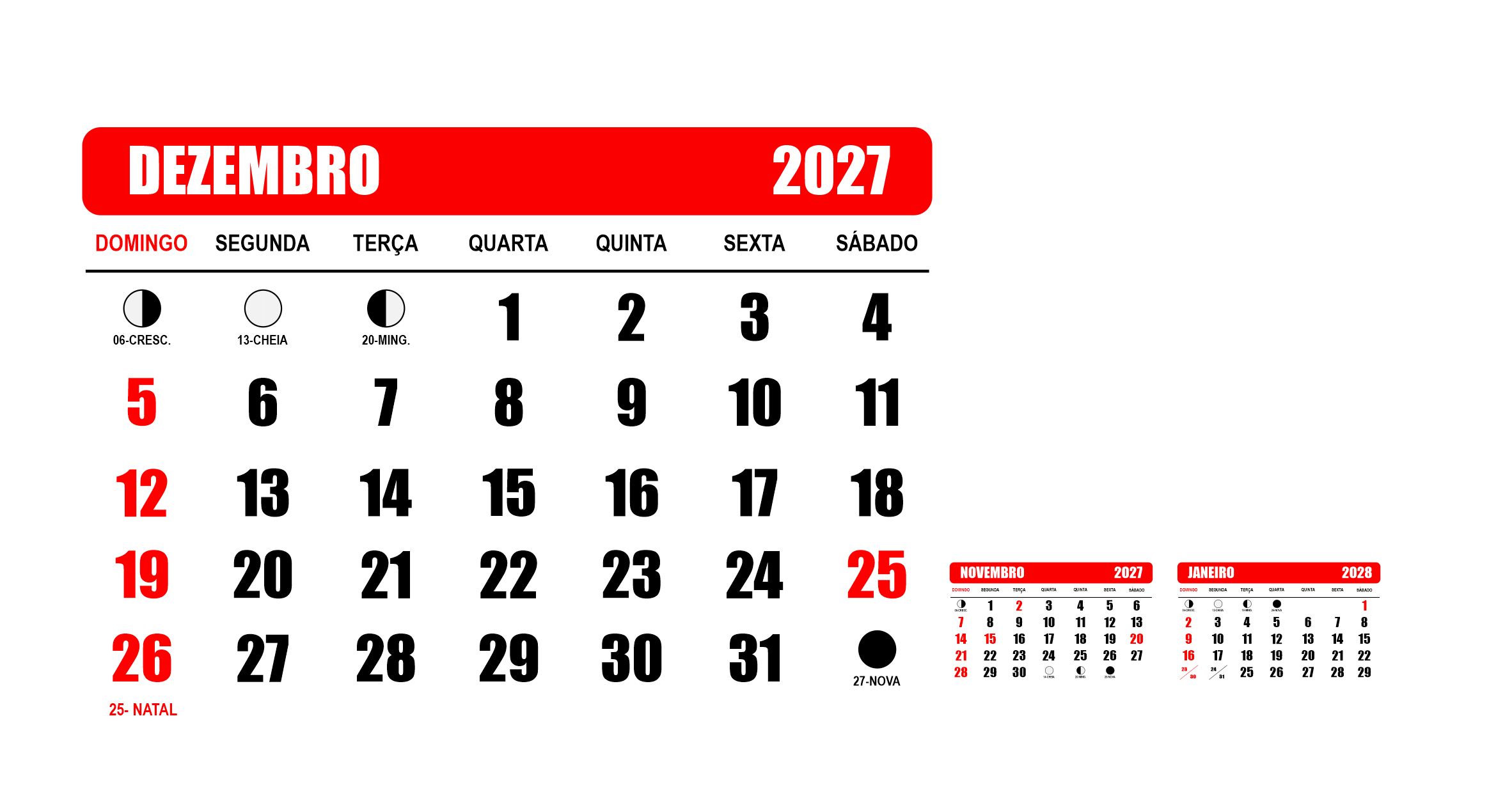 Calendário de Mesa Rounded Preto 2027