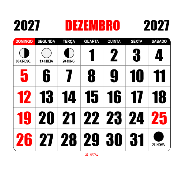 Calendário 55R-IM27 5x5 Rounded Ímã Tradicional 2027