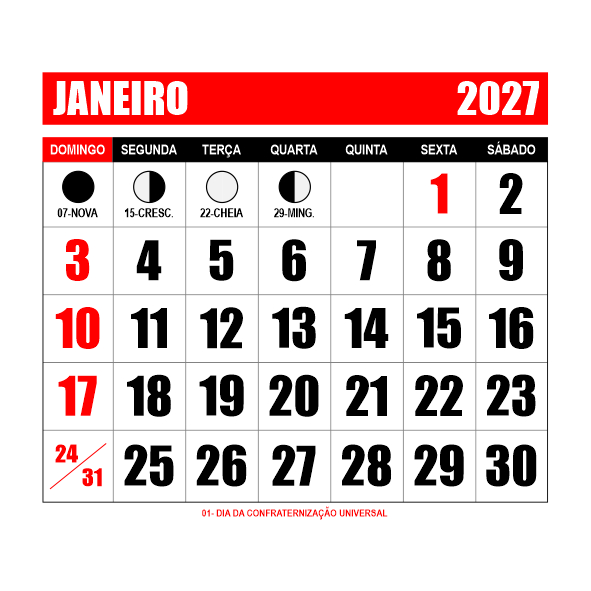 Calendário 5x5 Pack Master Calendários 2027