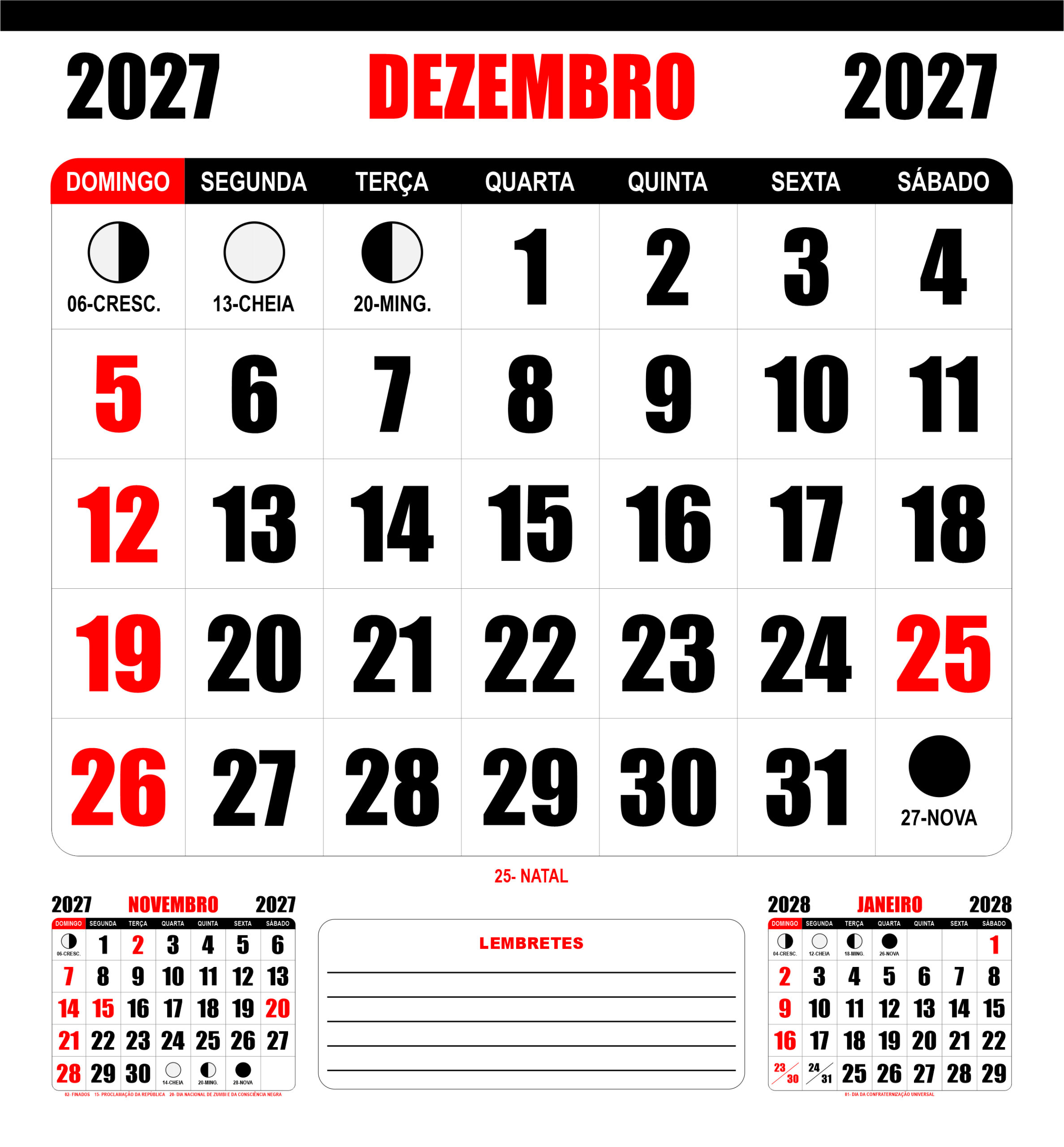 Calendário de Parede A4 Rounded 2027