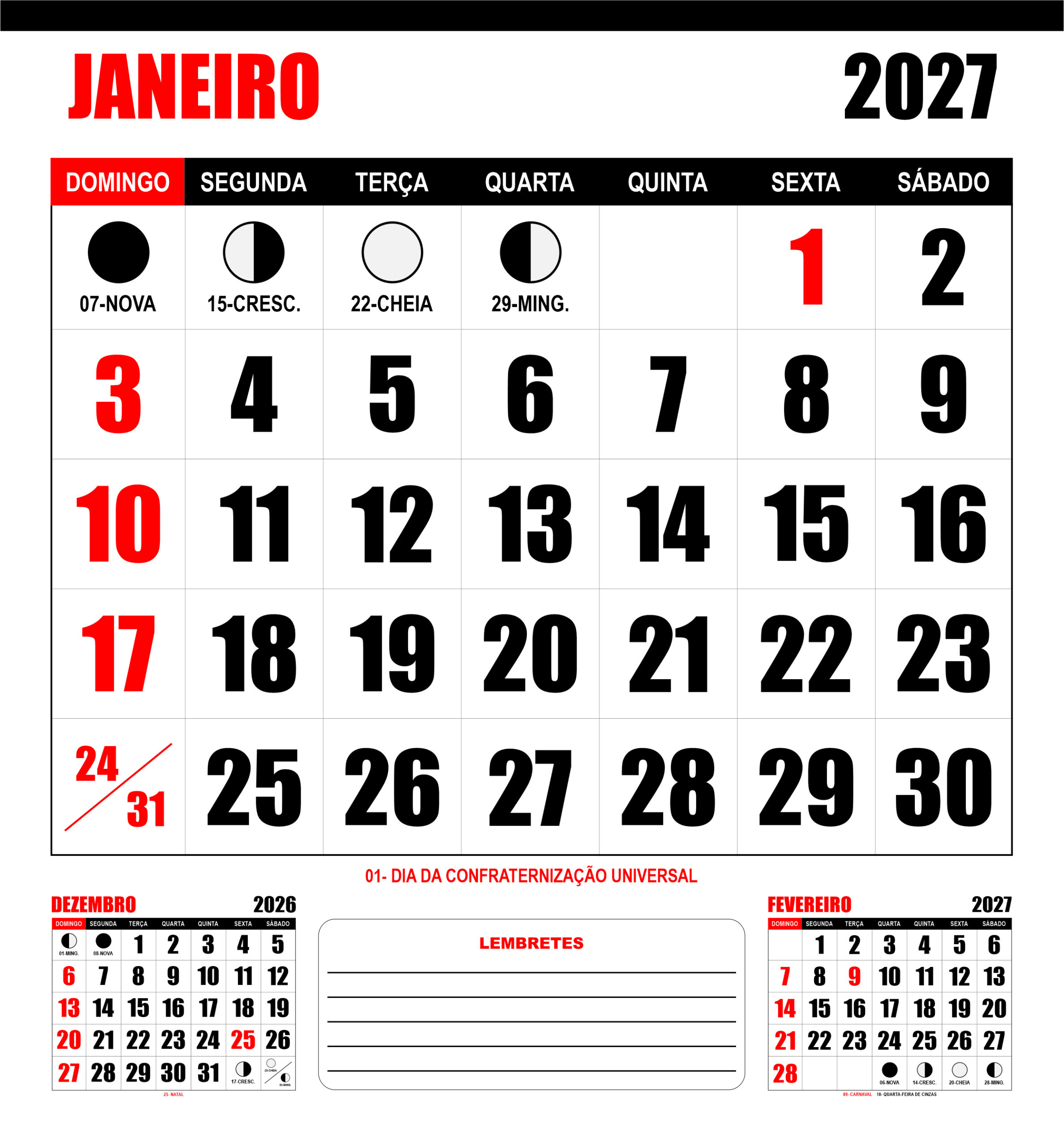 Calendário A4 Pack Master Calendários 2027