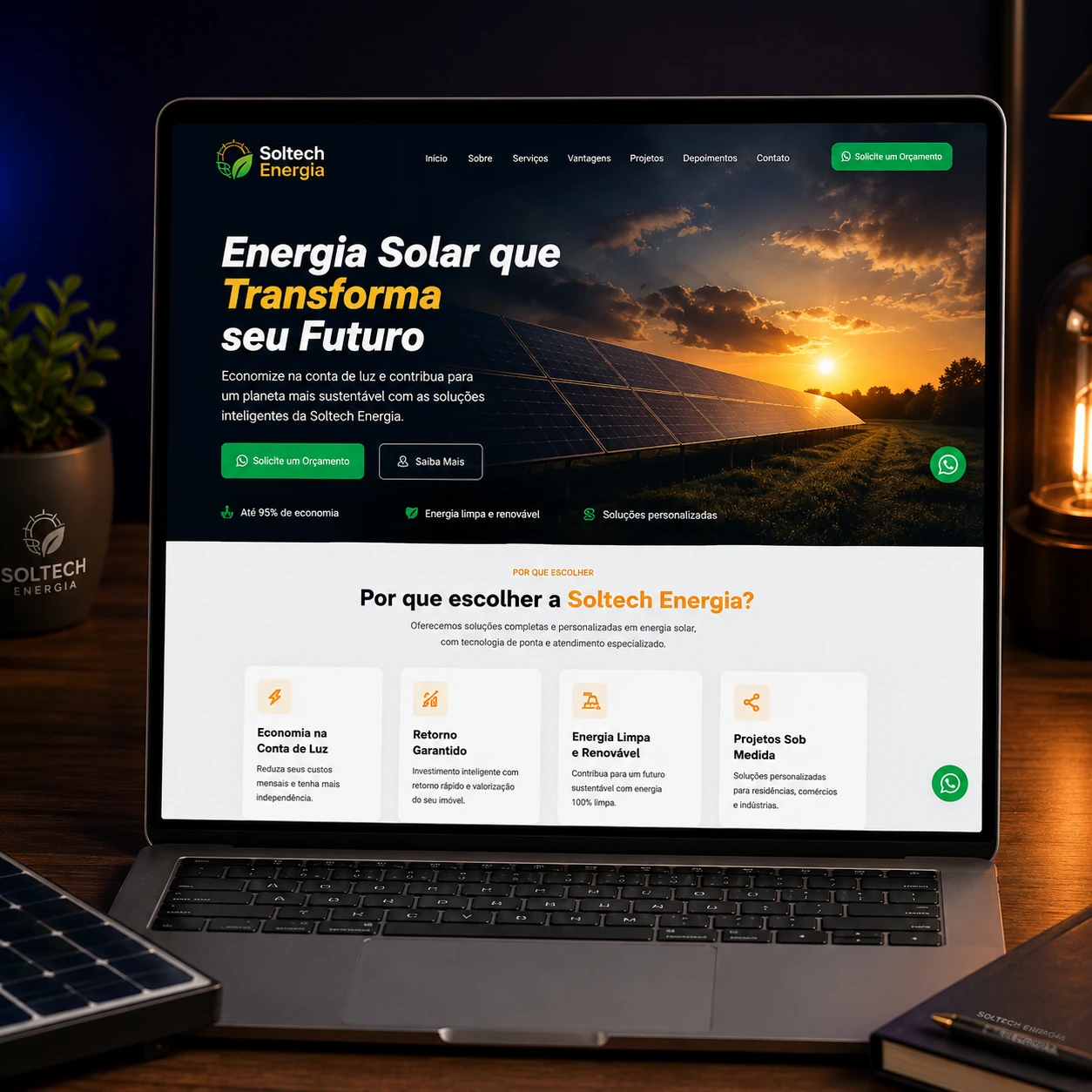 Exemplo de site institucional profissional para empresa de energia solar