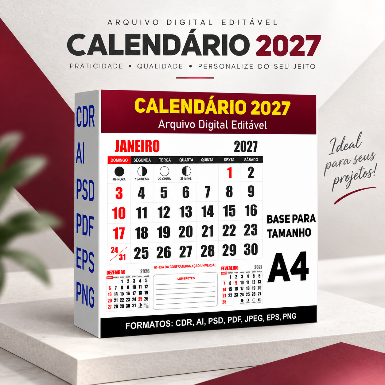 Calendário A4 Quadrado